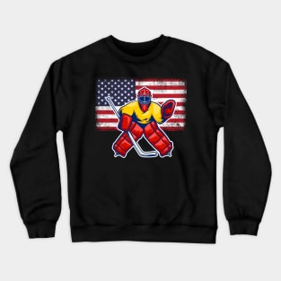 Vintage Ice Hockey Goalie American USA Flag Gift For Goalie Crewneck Sweatshirt